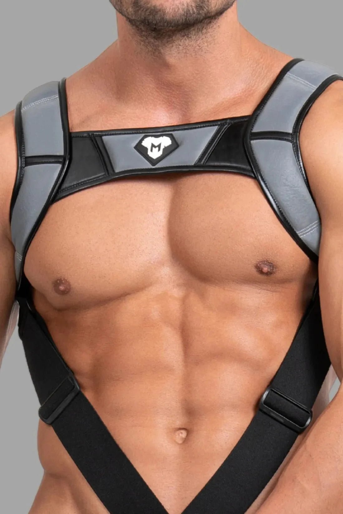 Body Harness with Push - up Effect. XXL size. Black and Grey Reflective Light - MHR122 - Y5 - Maskulo US NY FL