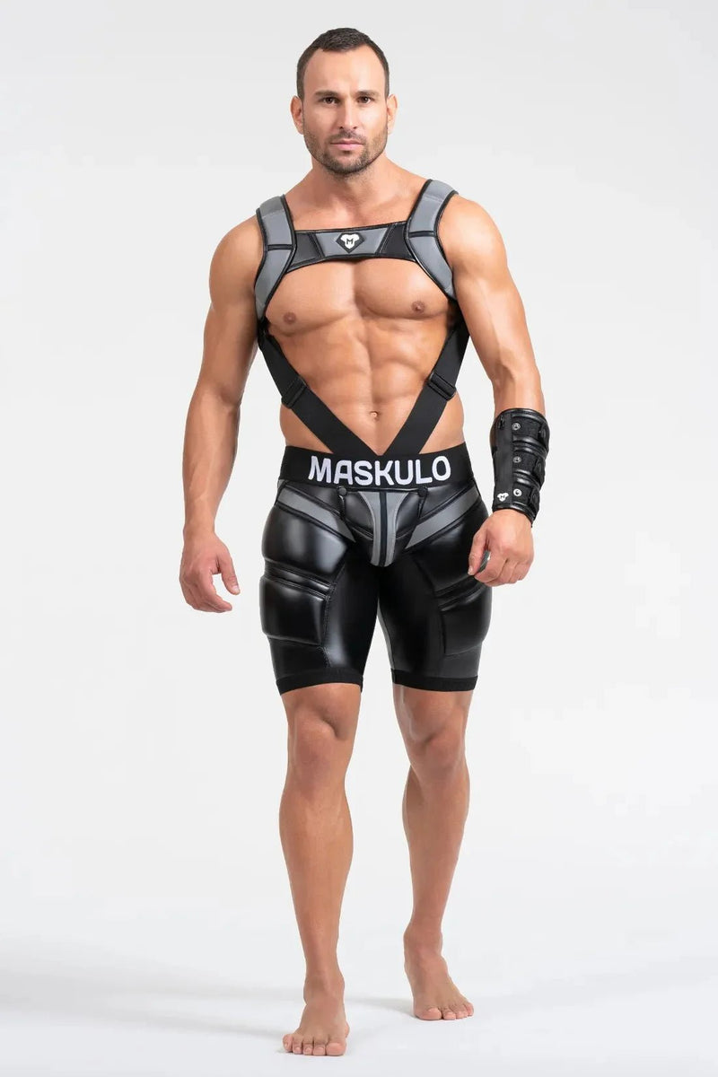 Body Harness with Push - up Effect. XXL size. Black and Grey Reflective Light - MHR122 - Y5 - Maskulo US NY FL