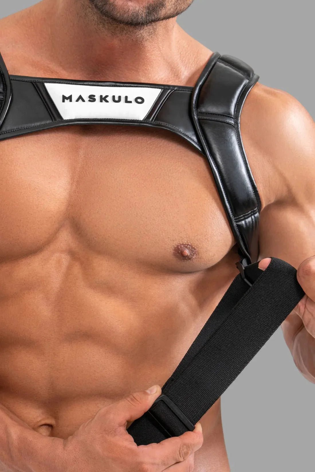 Body Harness with Push - up Effect. XXL size. Black and White - MHR120 - Y5 - Maskulo US NY FL