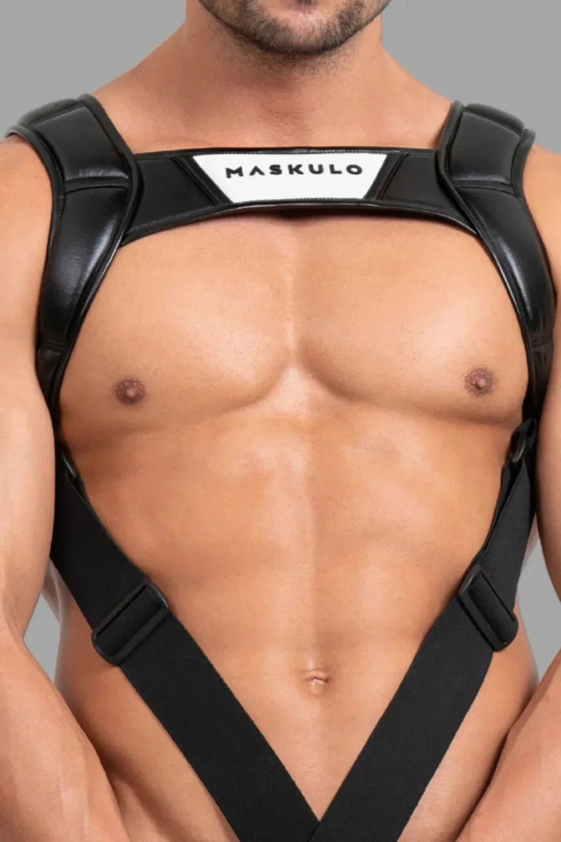 Body Harness with Push - up Effect. XXL size. Black and White - MHR120 - Y5 - Maskulo US NY FL
