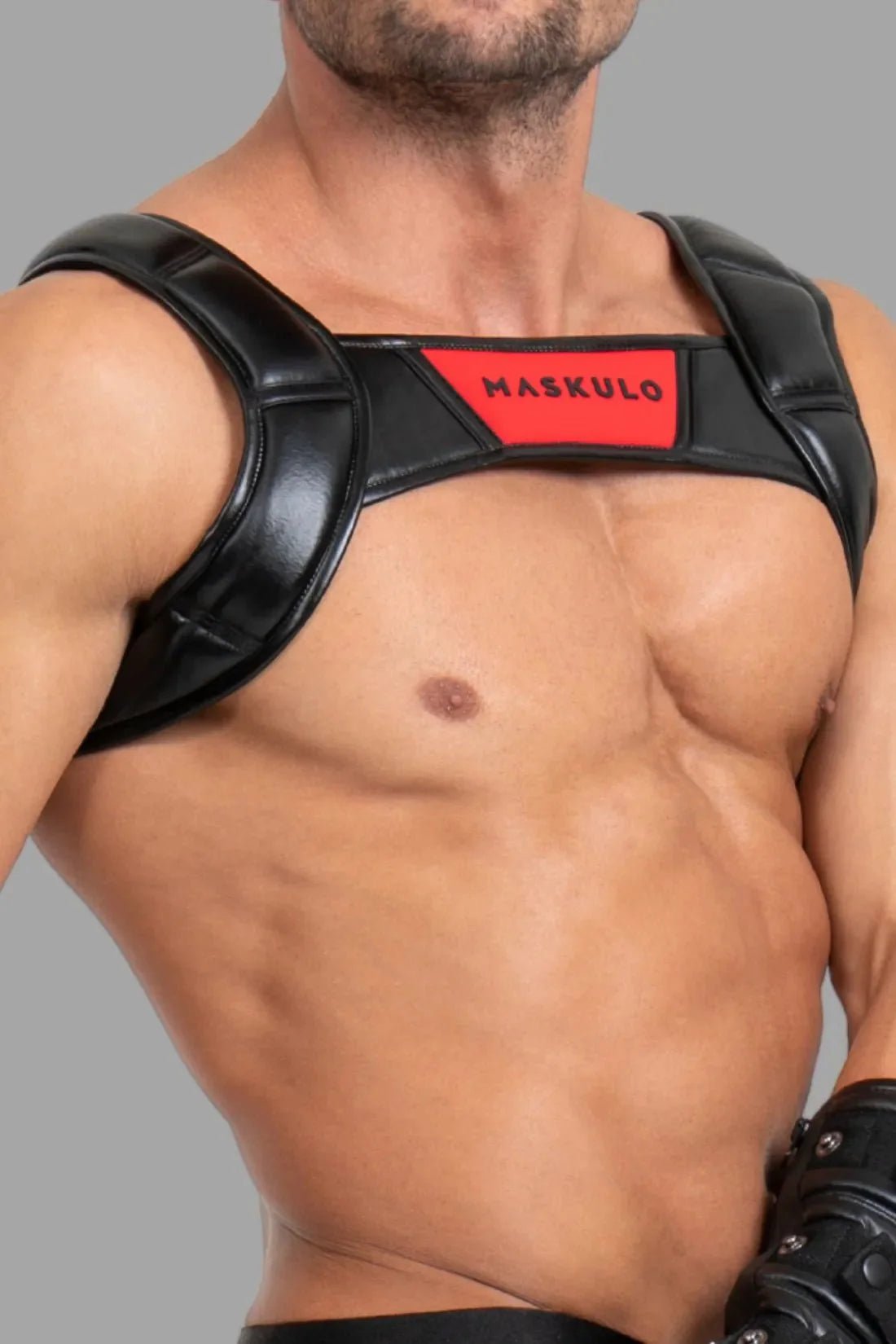 Bulldog Harness with 3D Logo. Black and Red - MHR116 - Y5 - Maskulo US NY FL