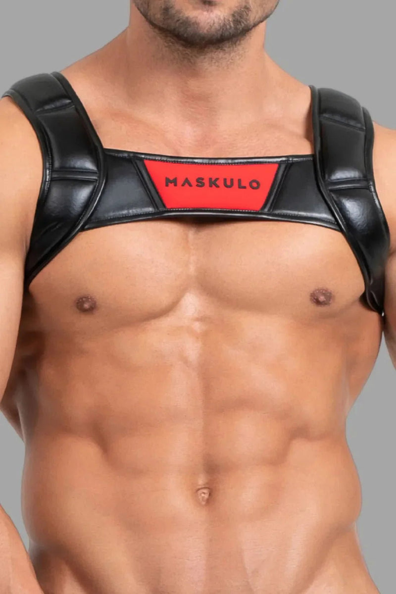 Bulldog Harness with 3D Logo. Black and Red - MHR116 - Y5 - Maskulo US NY FL