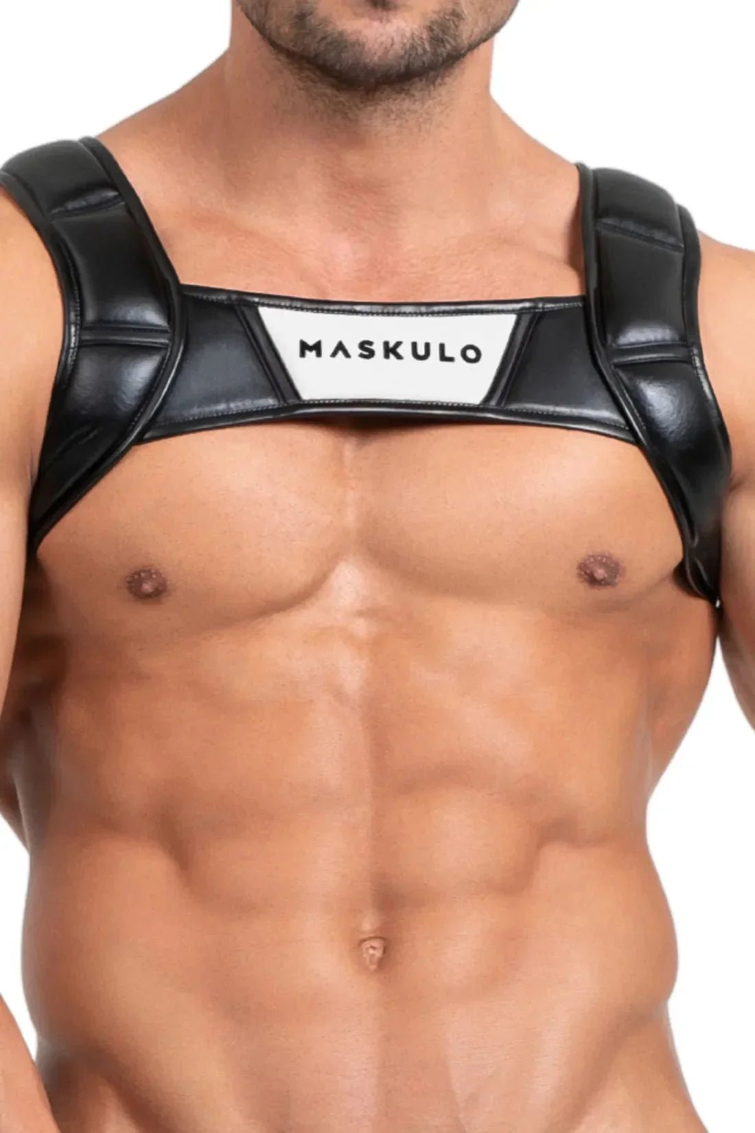 Bulldog Harness with 3D Logo. Black and White - MHR117 - Y5 - Maskulo US NY FL