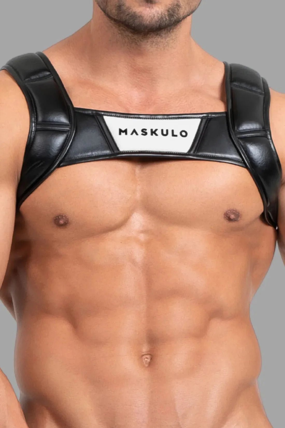 Bulldog Harness with 3D Logo. Black and White - MHR117 - Y5 - Maskulo US NY FL