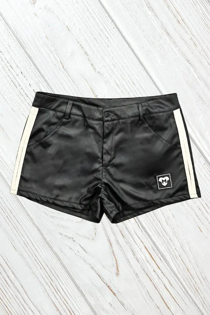 Cruz Gearshift PU Leather Shorts. Black + 2 White Stripes - MSH262 - Y3 - Maskulo US NY FL