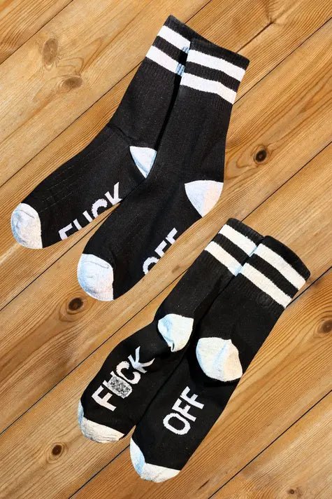 "F*CK OFF" Crew Socks. Black + White - MSC112 - YX - Maskulo US NY FL