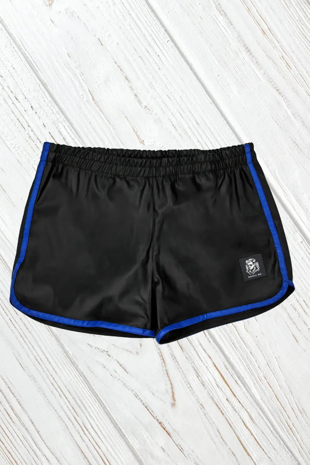 Gavin Powern PU Leather 'Jogging' Shorts. Black + Blue - MSH235 - Y1 - Maskulo US NY FL