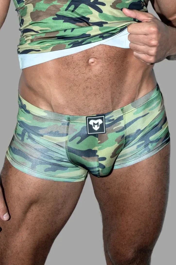 Hue Sleek Silky Trunk Shorts. Camouflage Woodland - MSH266 - Y2 - Maskulo US NY FL