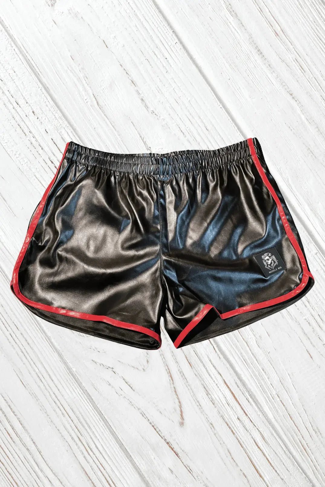 Irvin Powern PU Leather 'Jogging' Shorts. Black + Red - MSH254 - Y1 - Maskulo US NY FL