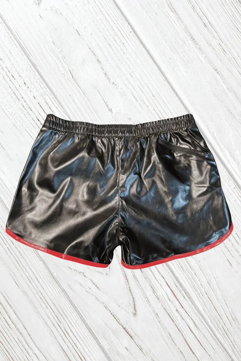 Irvin Powern PU Leather 'Jogging' Shorts. Black + Red - MSH254 - Y1 - Maskulo US NY FL