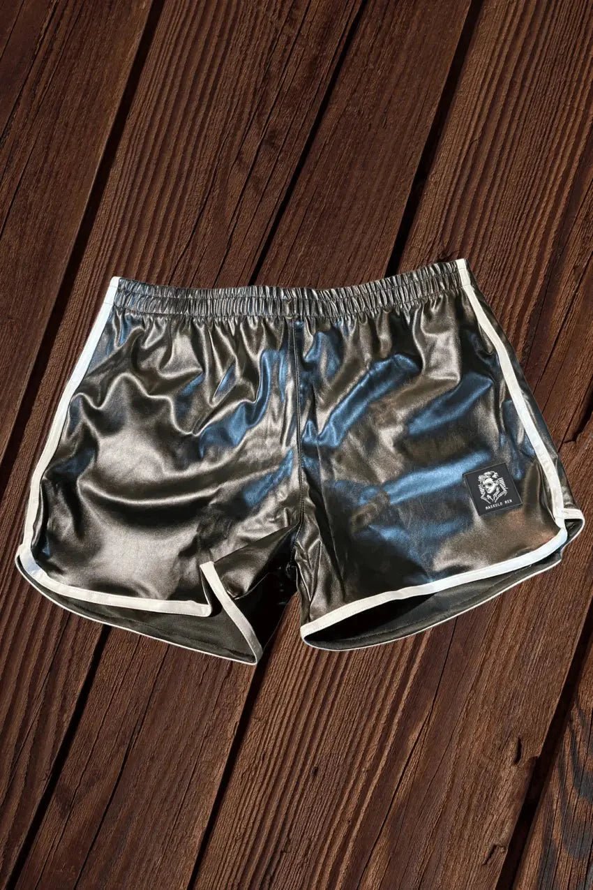 Jett Powern PU Leather 'Jogging' Shorts. Black + White - MSH261 - Y1 - Maskulo US NY FL