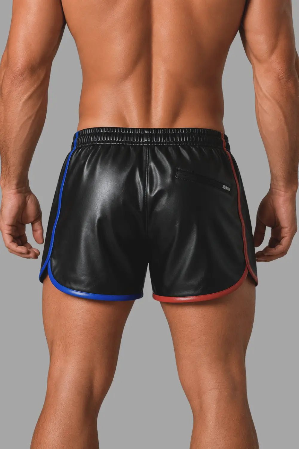 Luis Powern thick PU leather shorts. Black + Red + Blue - MSH275-Y1 - Maskulo US NY FL