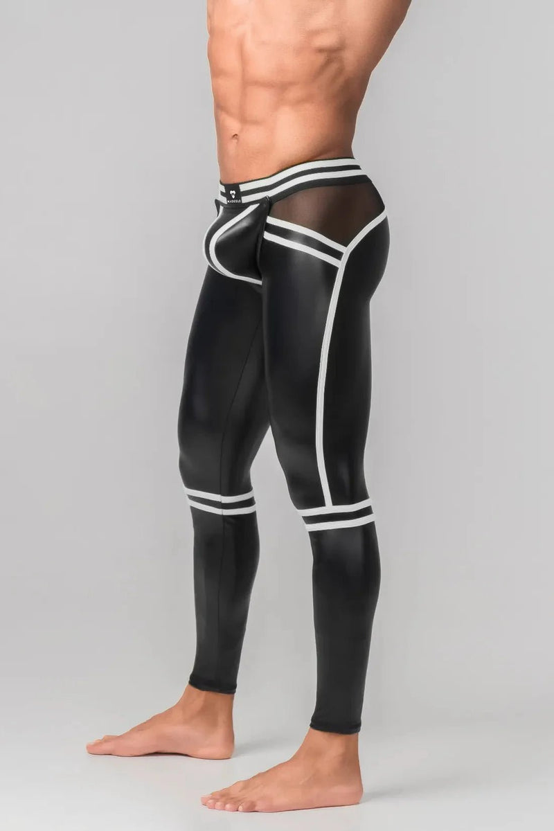 Men's Leggings. Codpiece. Zippered Rear. Black and White Neon - MLG104 - Y1 - Maskulo US NY FL