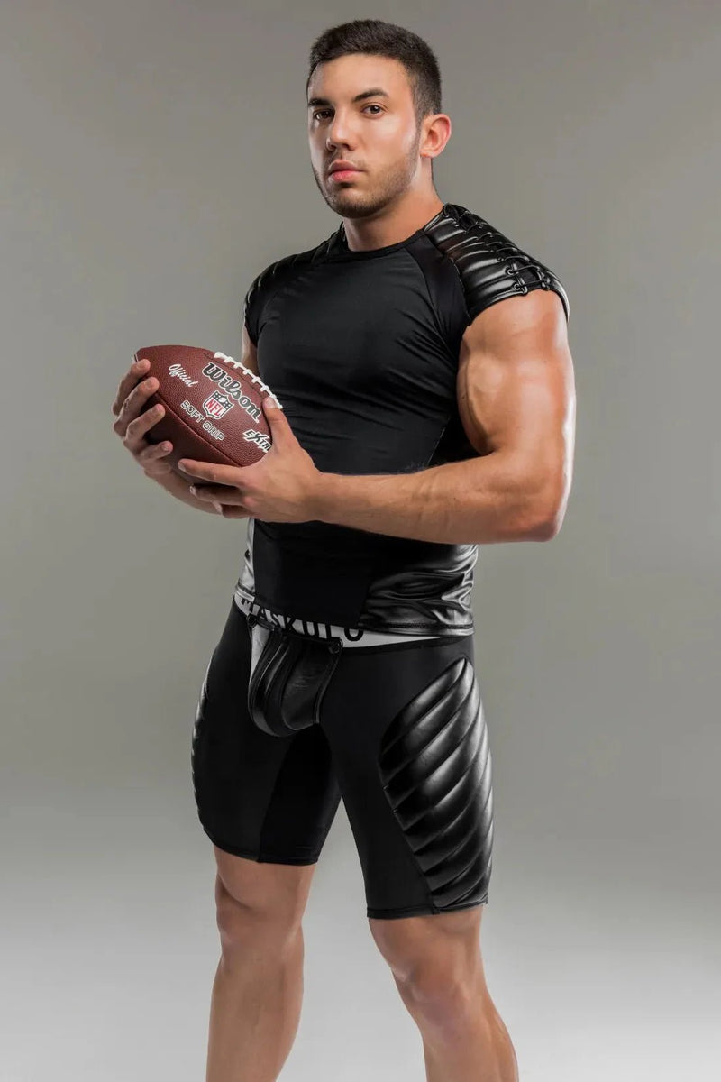 Men's Top. Spandex. Shoulder Lacing. Black - MTP100 - Y1 - Maskulo US NY FL