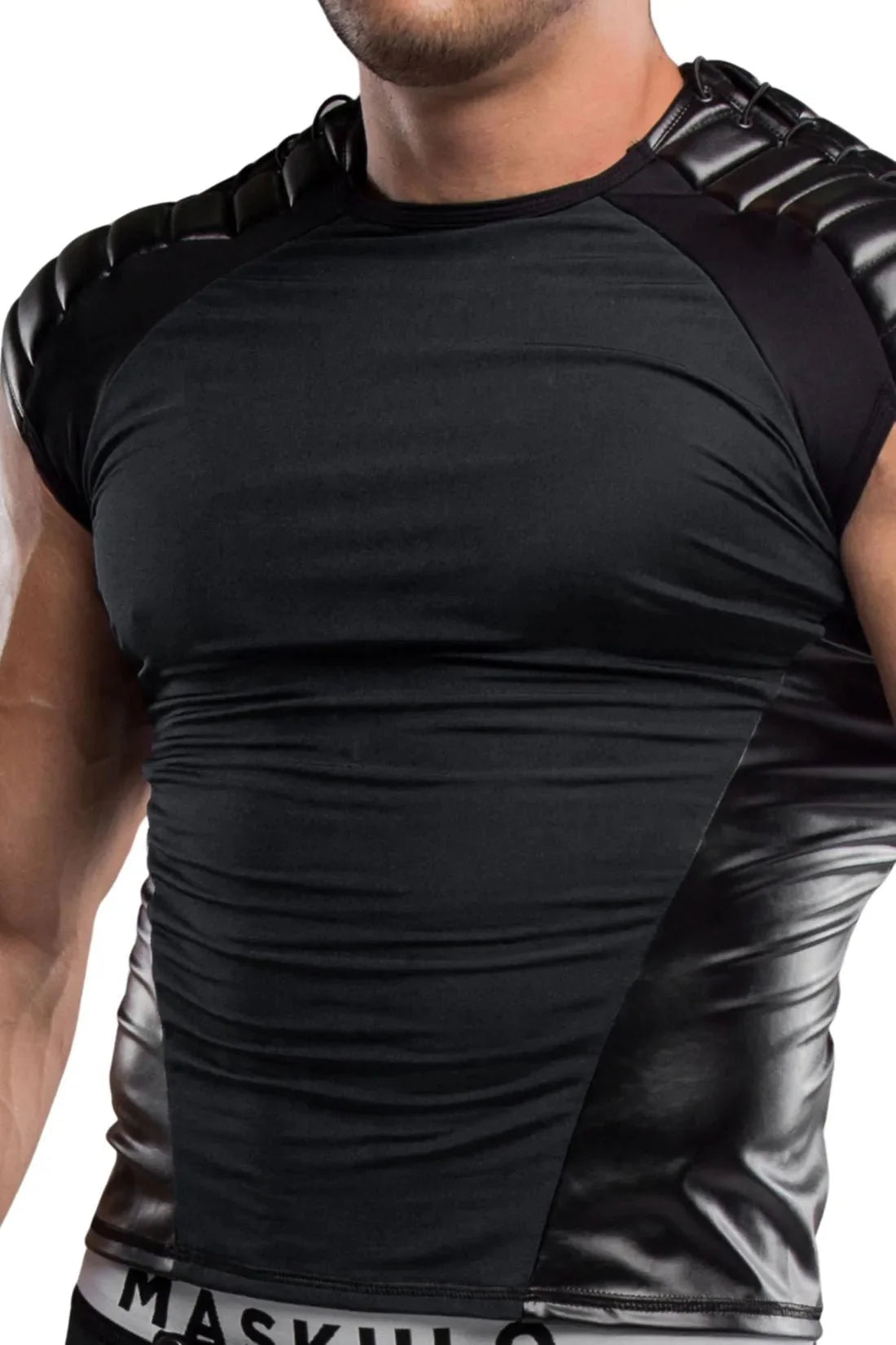 Men's Top. Spandex. Shoulder Lacing. Black - MTP100 - Y1 - Maskulo US NY FL