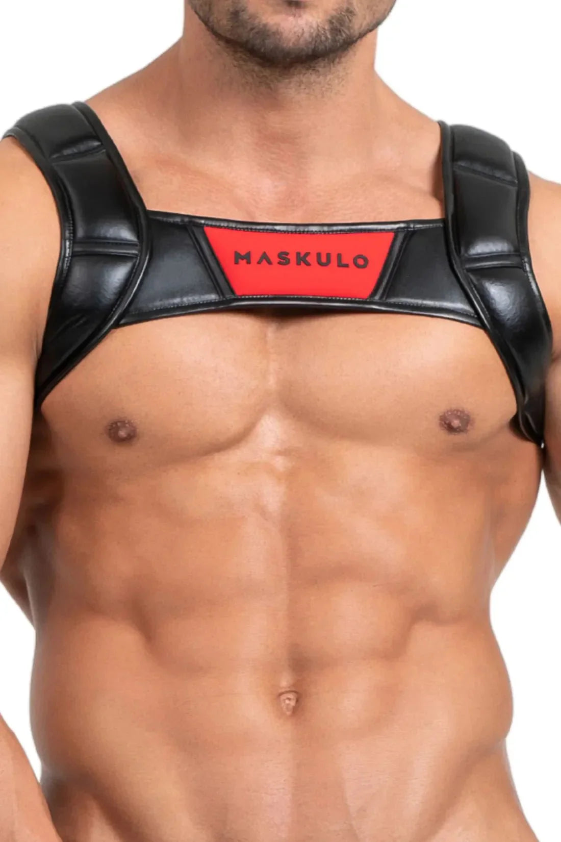 Bulldog Harness with 3D Logo. Black and Red - Maskulo - MHR116 - Y5 - Maskulo Global (EU) Store