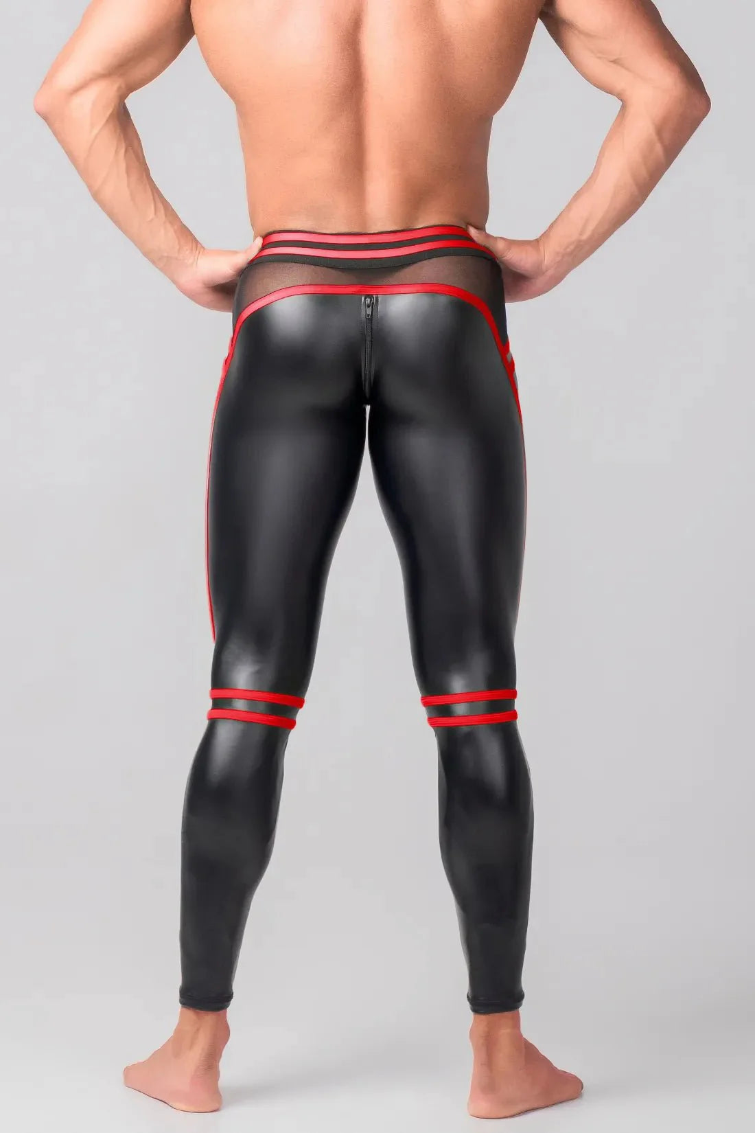 Men's Leggings. Codpiece. Zippered Rear. Black and Red - Maskulo - MLG103 - Y4 - Maskulo Global (EU) Store