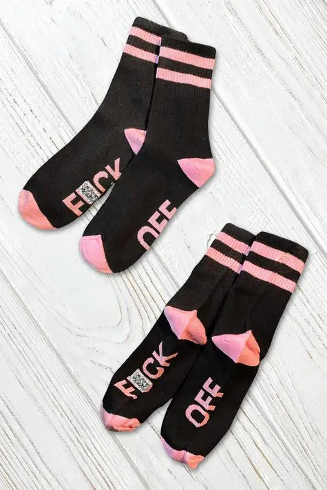 "F*CK OFF" Crew Socks. Black + Pink - Maskulo - MSC117 - YX - Maskulo Global (EU) Store