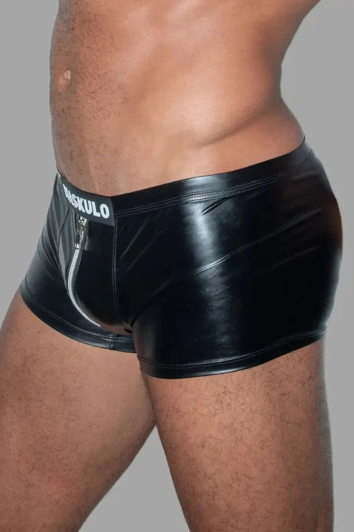 Trukk Liquidoil PU Leather Shorts with 2 - sides zipper. Black + Silver - Maskulo - MSH236 - Y2 - Maskulo Global (EU) Store