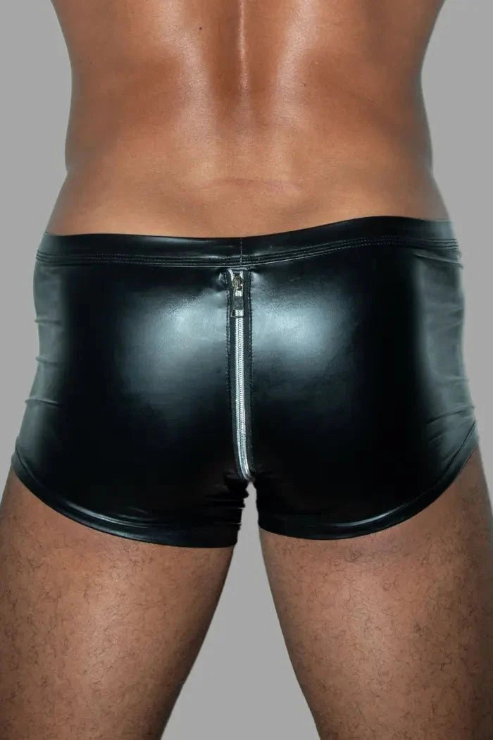 Trukk Liquidoil PU Leather Shorts with 2 - sides zipper. Black + Silver - Maskulo - MSH236 - Y2 - Maskulo Global (EU) Store