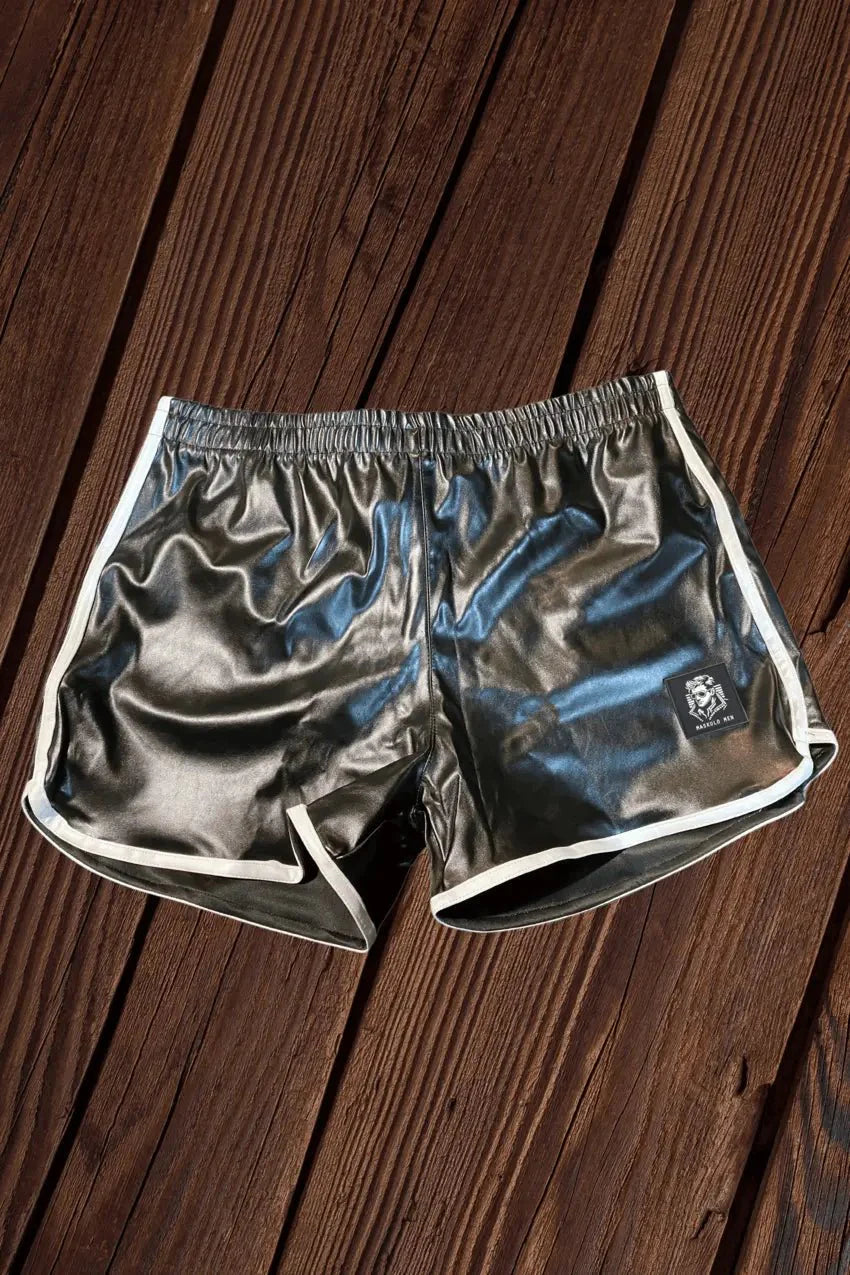 Jett Powern PU Leather 'Jogging' Shorts. Black + White - Maskulo - MSH261 - Y1 - Maskulo Global (EU) Store