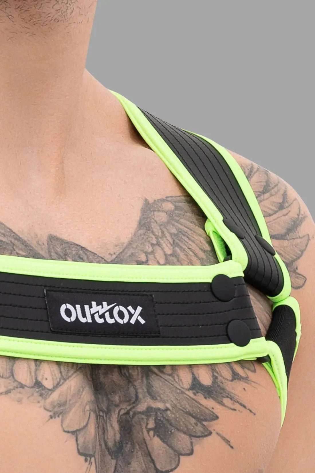 Outtox. Body Harness with Snaps. Black and Green Neon - XHR115 - Y4 - Maskulo US NY FL