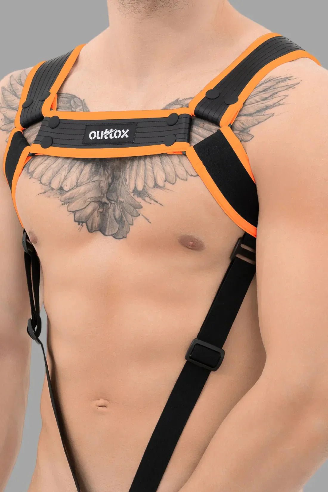 Outtox. Body Harness with Snaps. Black and Orange - XHR114 - Y1 - Maskulo US NY FL