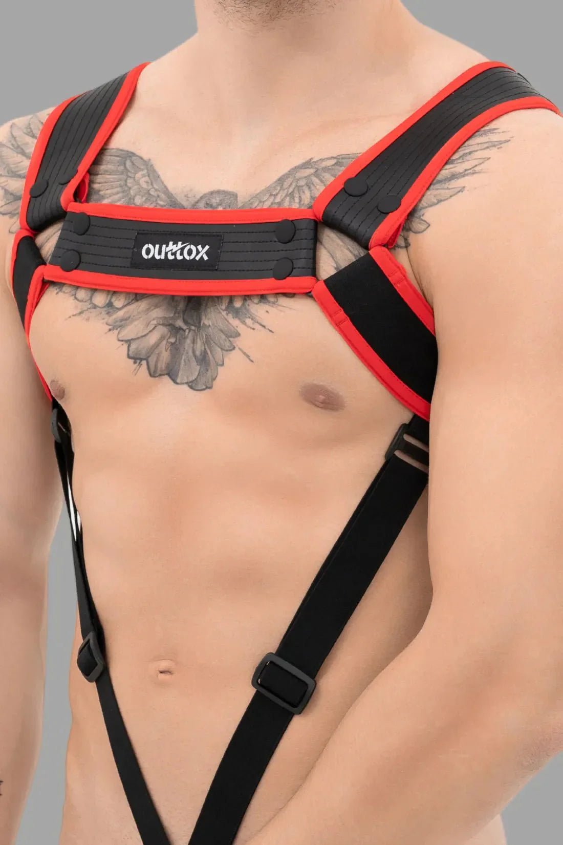 Outtox. Body Harness with Snaps. Black and Red - XHR113 - Y1 - Maskulo US NY FL