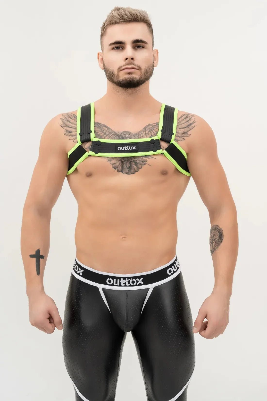 Outtox. Bulldog Harness with Snaps. Black and Green Neon - XHR109 - Y3 - Maskulo US NY FL