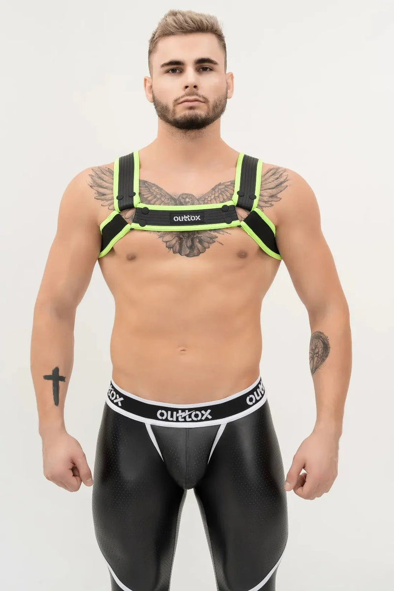 Outtox. Bulldog Harness with Snaps. Black and Green Neon - XHR109 - Y3 - Maskulo US NY FL
