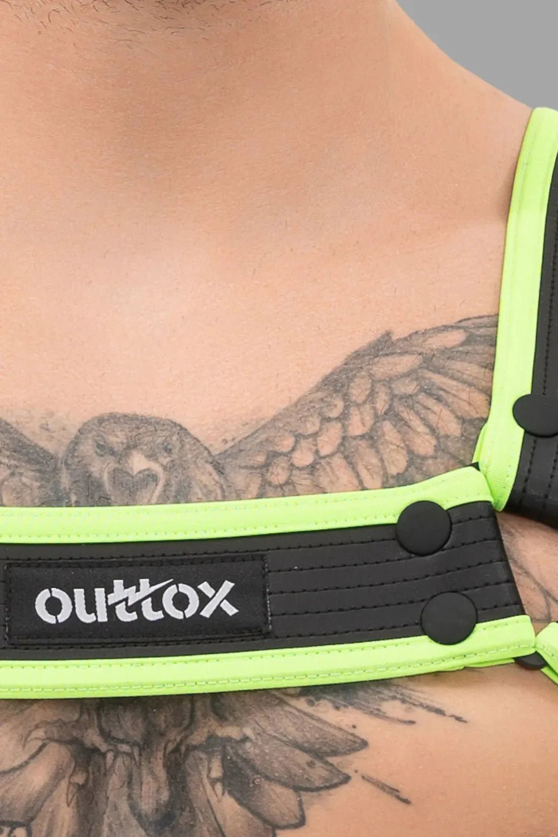 Outtox. Bulldog Harness with Snaps. Black and Green Neon - XHR109 - Y3 - Maskulo US NY FL