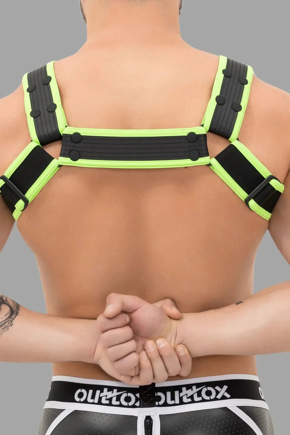 Outtox. Bulldog Harness with Snaps. Black and Green Neon - XHR109 - Y3 - Maskulo US NY FL