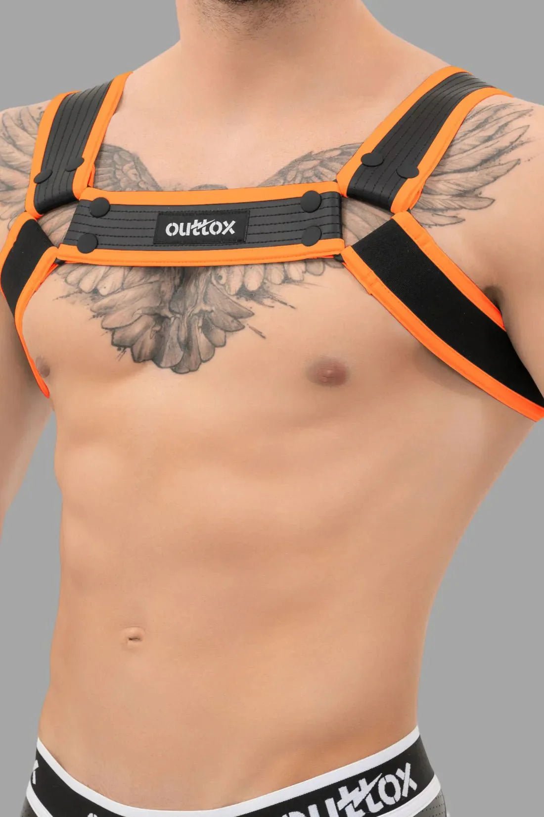 Outtox. Bulldog Harness with Snaps. Black and Orange - XHR108 - Y1 - Maskulo US NY FL