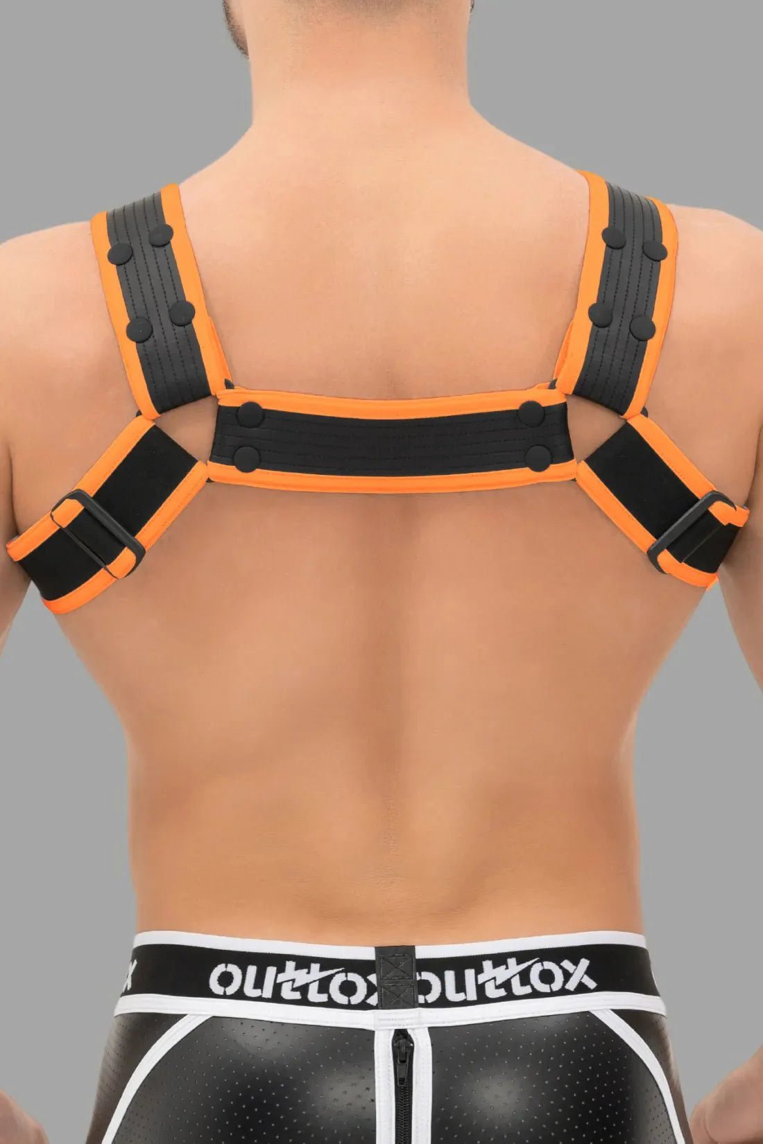 Outtox. Bulldog Harness with Snaps. Black and Orange - XHR108 - Y1 - Maskulo US NY FL