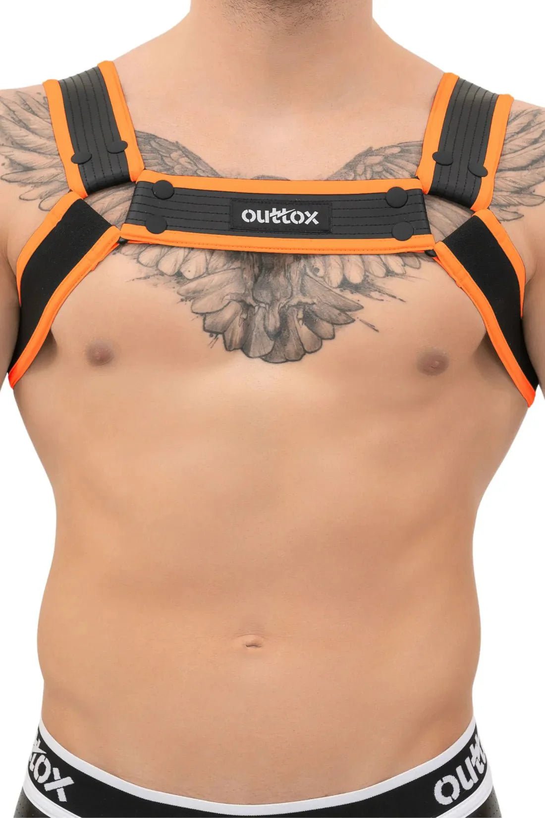 Outtox. Bulldog Harness with Snaps. Black and Orange - XHR108 - Y1 - Maskulo US NY FL