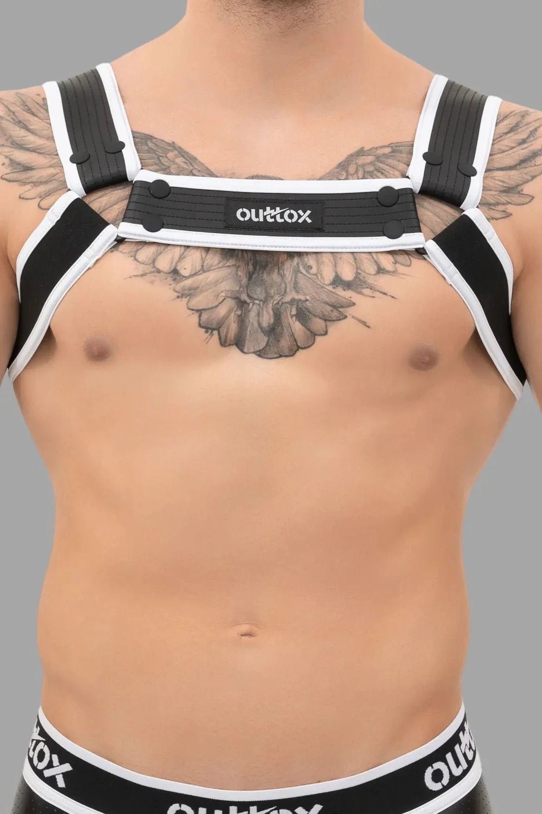Outtox. Bulldog Harness with Snaps. Black and White - XHR111 - Y5 - Maskulo US NY FL