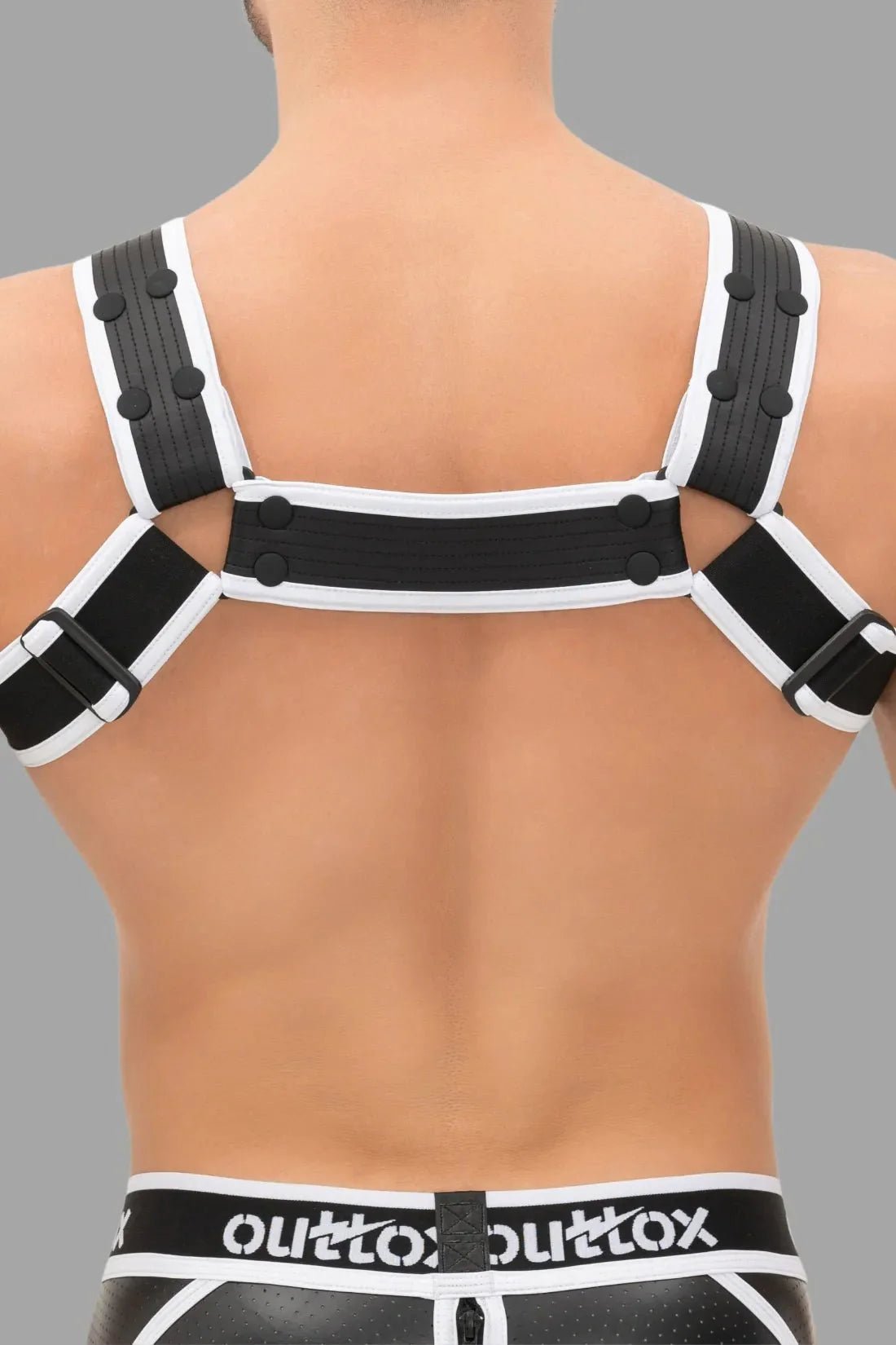 Outtox. Bulldog Harness with Snaps. Black and White - XHR111 - Y5 - Maskulo US NY FL