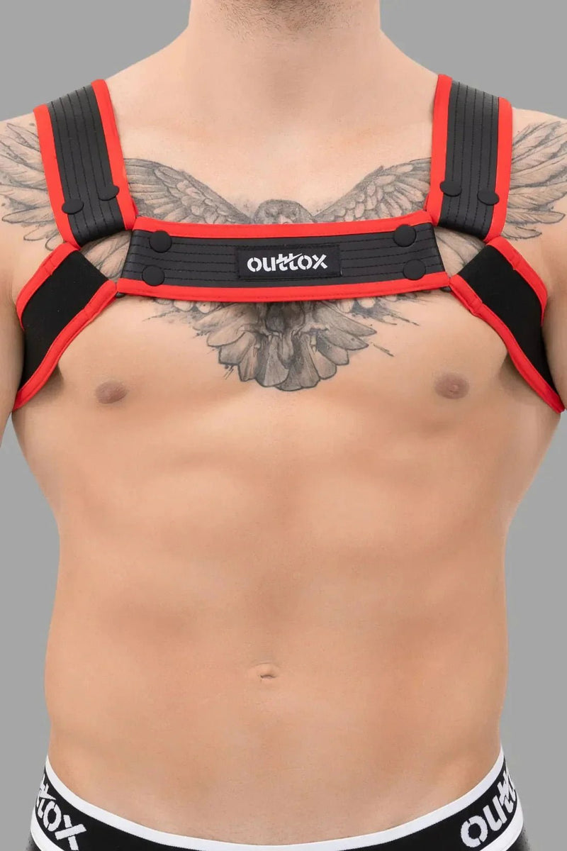 Outtox. Bulldog Harness with Snaps. Black & Red - XHR107 - Y4 - Maskulo US NY FL