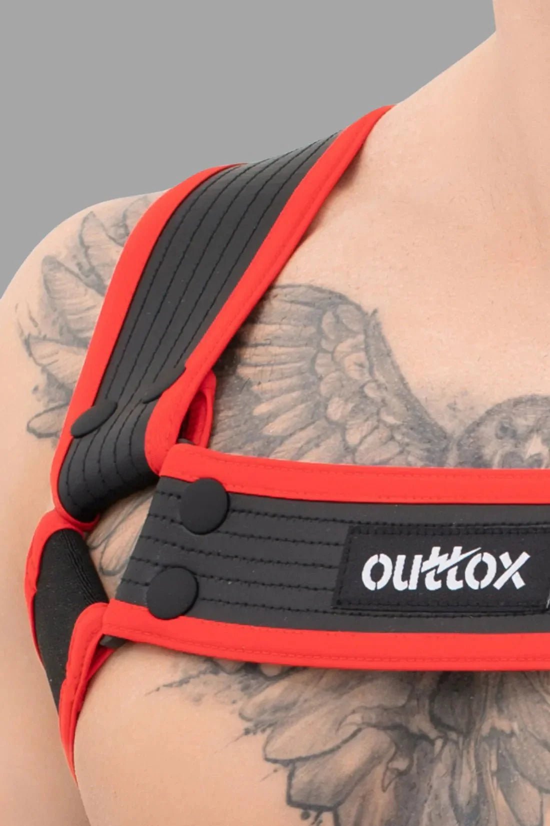 Outtox. Bulldog Harness with Snaps. Black & Red - XHR107 - Y4 - Maskulo US NY FL