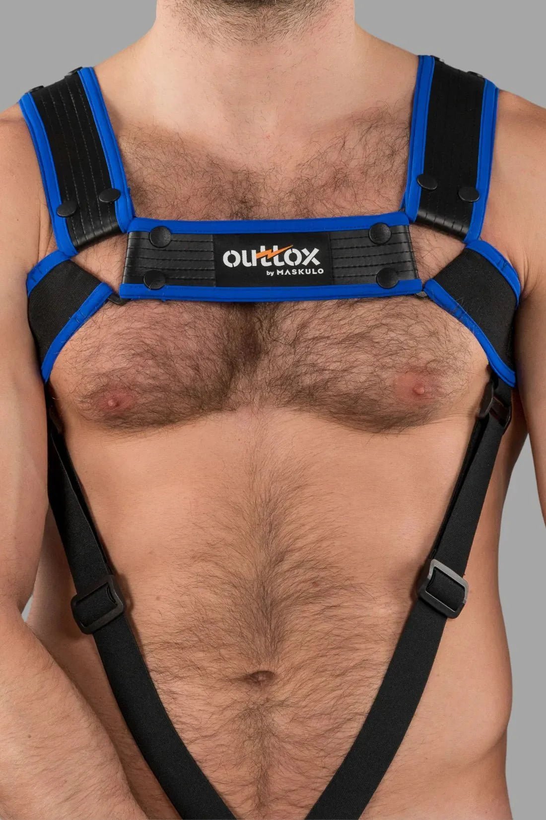 Outtox by Maskulo. Body Harness with Snaps. Black and Blue - XHR123 - Y1 - Maskulo US NY FL