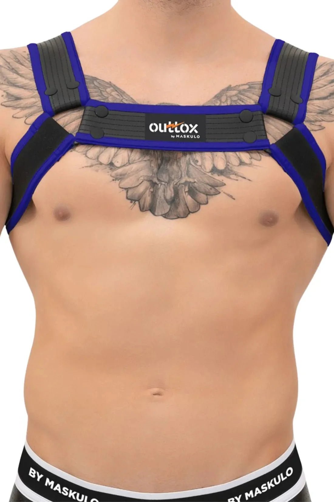 Outtox by Maskulo. Bulldog Harness with Snaps. Black and Blue - XHR122 - Y1 - Maskulo US NY FL
