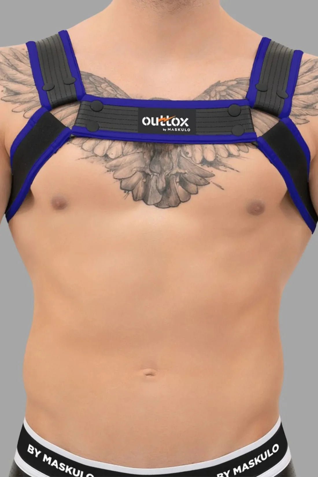 Outtox by Maskulo. Bulldog Harness with Snaps. Black and Blue - XHR122 - Y1 - Maskulo US NY FL