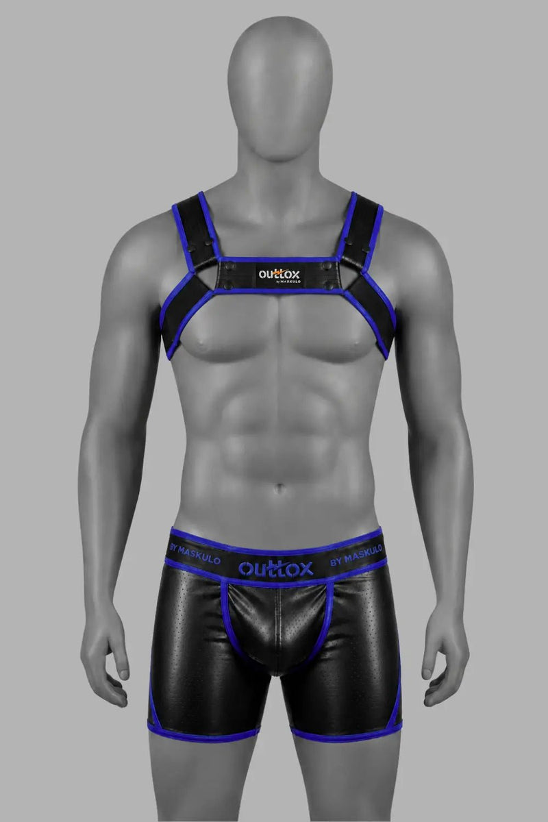 Outtox by Maskulo. Bulldog Harness with Snaps. Black and Blue - XHR122-Y1 - Maskulo US NY FL