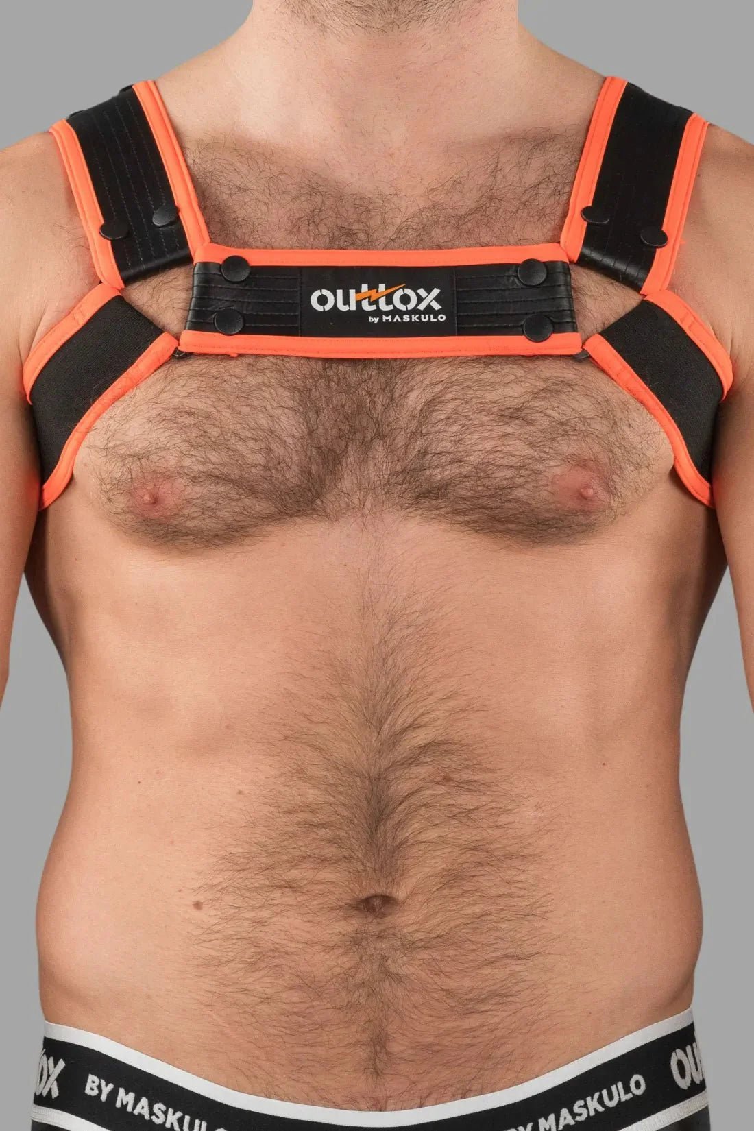 Outtox by Maskulo. Bulldog Harness with Snaps. Black and Orange - XHR121 - Y1 - Maskulo US NY FL