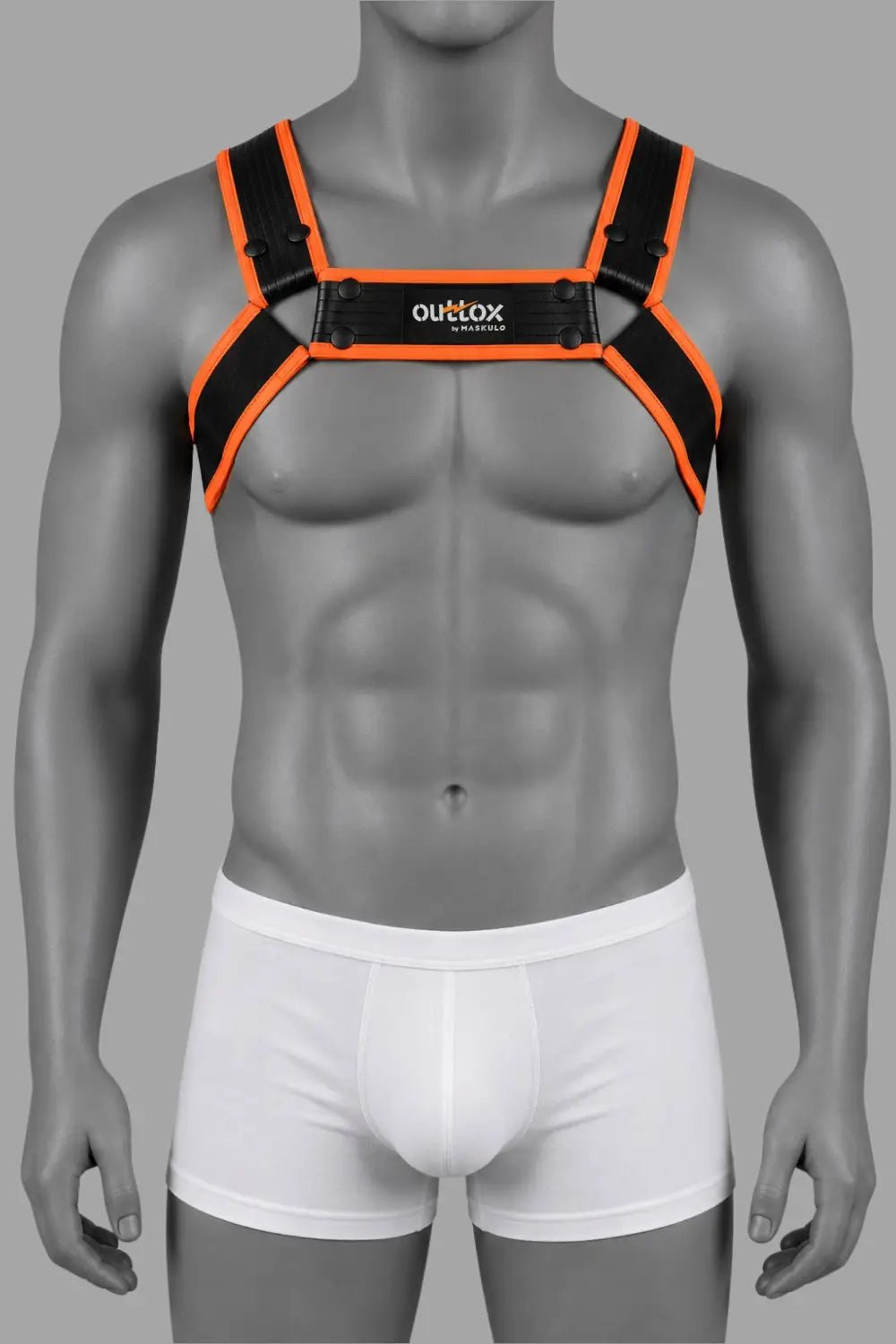 Outtox by Maskulo. Bulldog Harness with Snaps. Black and Orange - XHR121-Y1 - Maskulo US NY FL