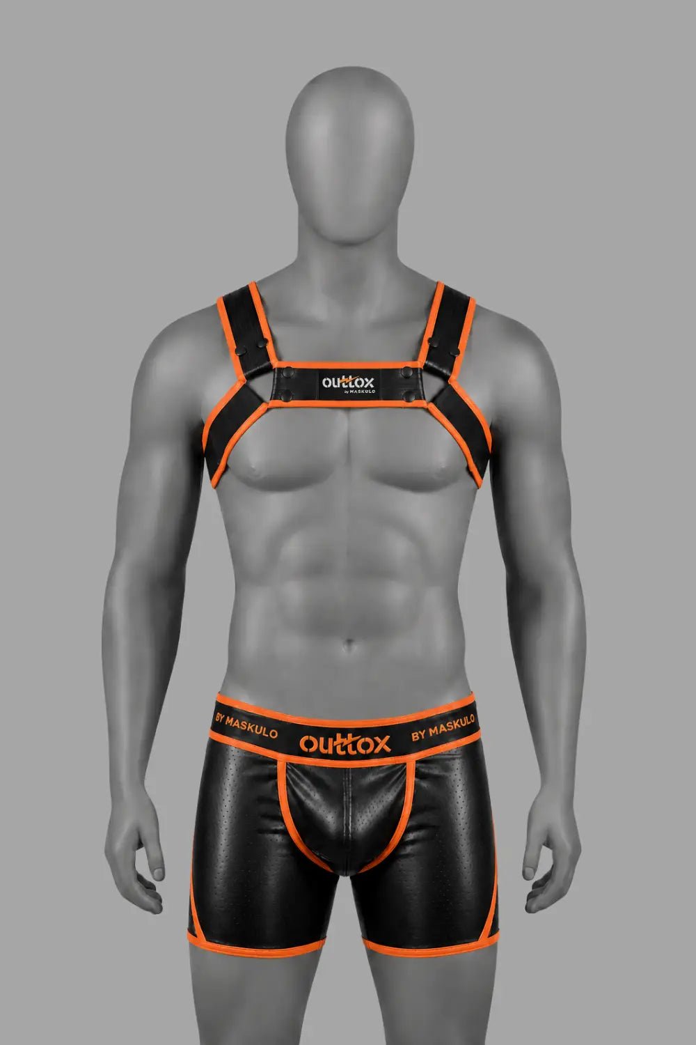 Outtox by Maskulo. Bulldog Harness with Snaps. Black and Orange - XHR121-Y1 - Maskulo US NY FL