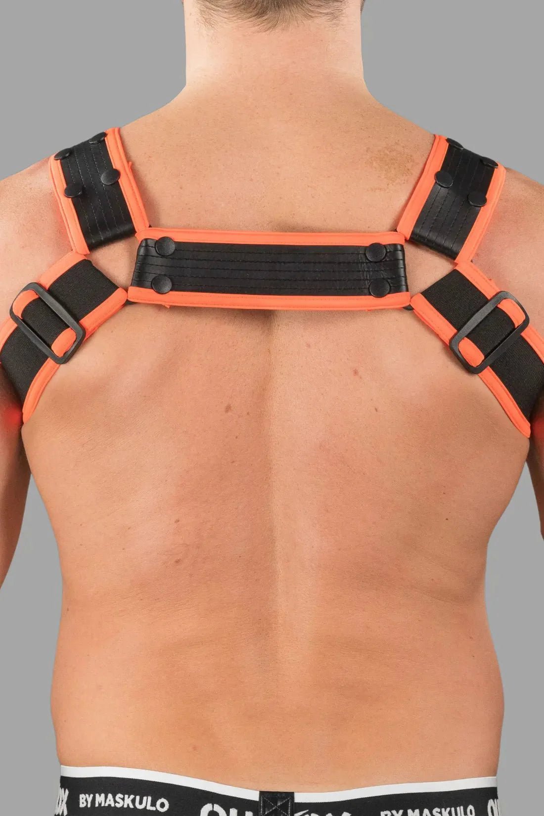 Outtox by Maskulo. Bulldog Harness with Snaps. Black and Orange - XHR121 - Y1 - Maskulo US NY FL
