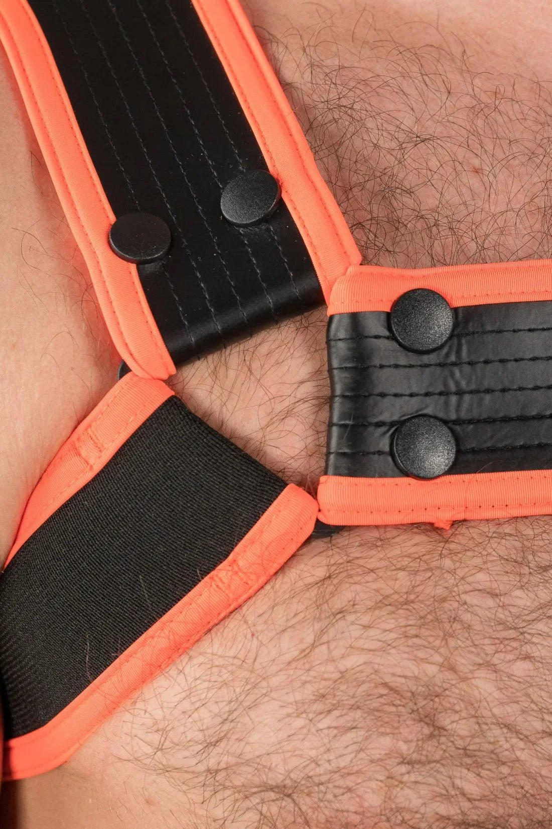 Outtox by Maskulo. Bulldog Harness with Snaps. Black and Orange - XHR121 - Y1 - Maskulo US NY FL
