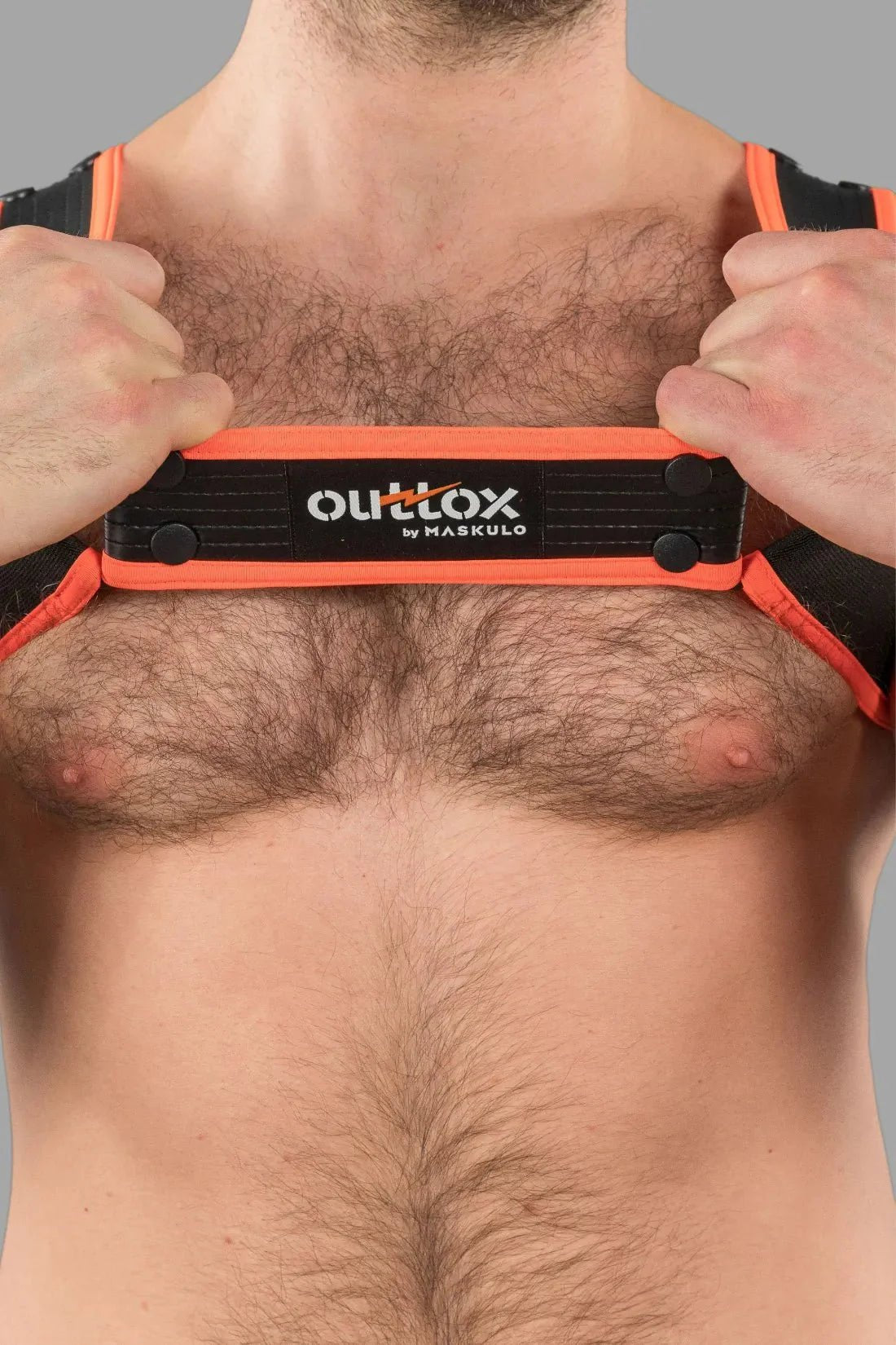 Outtox by Maskulo. Bulldog Harness with Snaps. Black and Orange - XHR121 - Y1 - Maskulo US NY FL