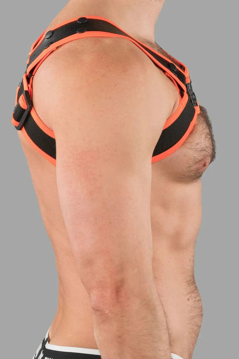 Outtox by Maskulo. Bulldog Harness with Snaps. Black and Orange - XHR121 - Y1 - Maskulo US NY FL